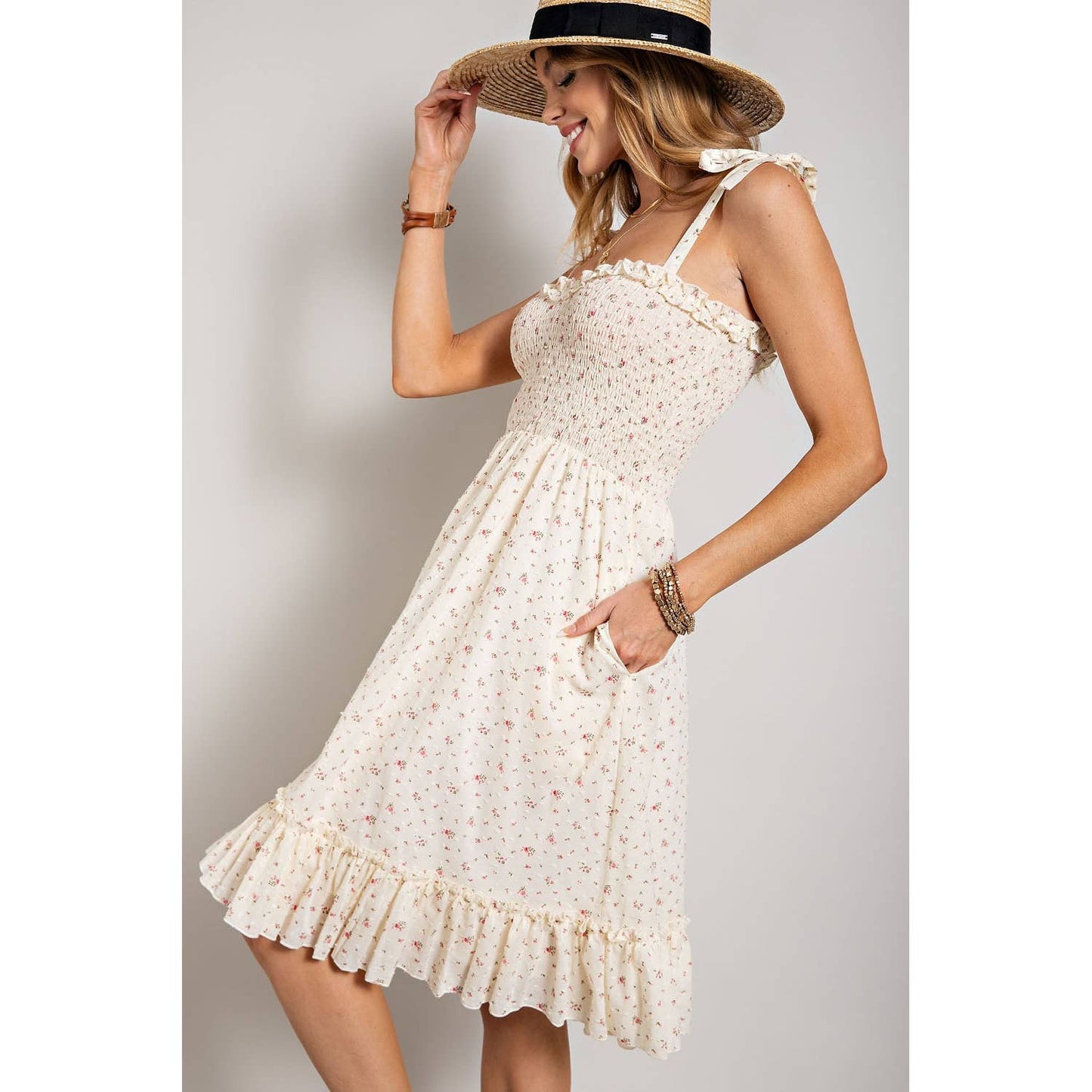 Floral Swiss Dot Smocked Dress