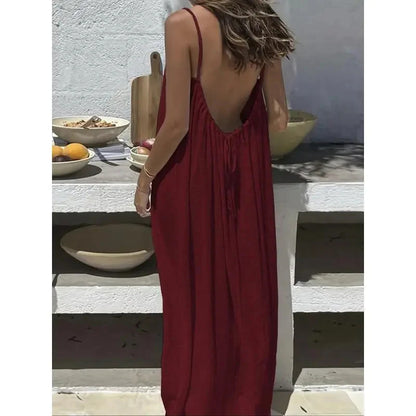 ☀️Women's Solid Color Cami Lounge Dress, Elegant Sleeveless Long Dress for Summer, Ladies Sleepwear for Indoor Wear