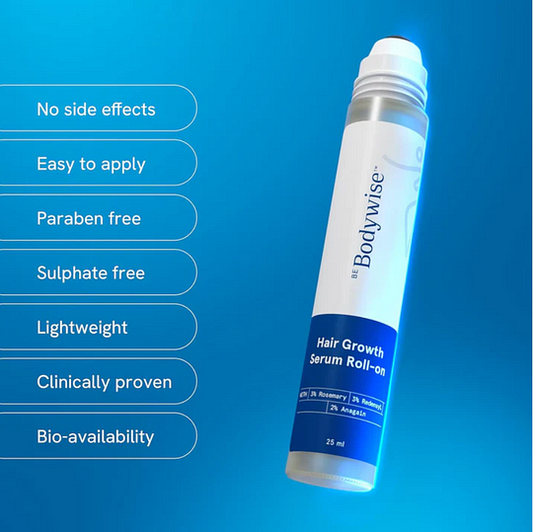 Be Bodywise Advanced Hair Growth Roll-On Serum | 3% Rosemary | 2% Aminexil | 3% Redensy l 2% Anagain | Precision Scalp Applicator | Paraben & Sulphate Free | Non oily and mess free