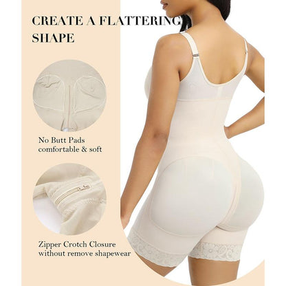 Women’s Colombianas Shapewear – Tummy Control, Butt Lifter, Detachable Straps & Zipper Crotch