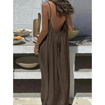 ☀️Women's Solid Color Cami Lounge Dress, Elegant Sleeveless Long Dress for Summer, Ladies Sleepwear for Indoor Wear