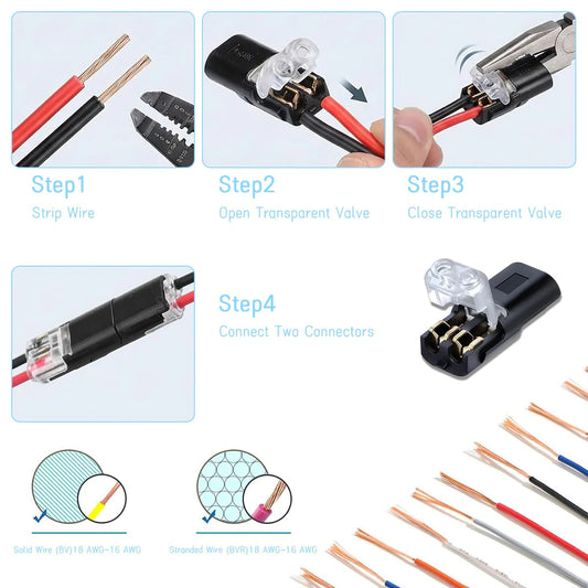 50pcs Double Wire Plug in Connector with Locking Buckle, Quick-Clip Fasteners Multi-Purpose Snap-On Blocks for Strip Lights DIY Crafting, Low-Voltage Decor & Model Kits 2 Pin