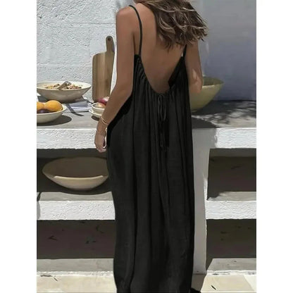 ☀️Women's Solid Color Cami Lounge Dress, Elegant Sleeveless Long Dress for Summer, Ladies Sleepwear for Indoor Wear