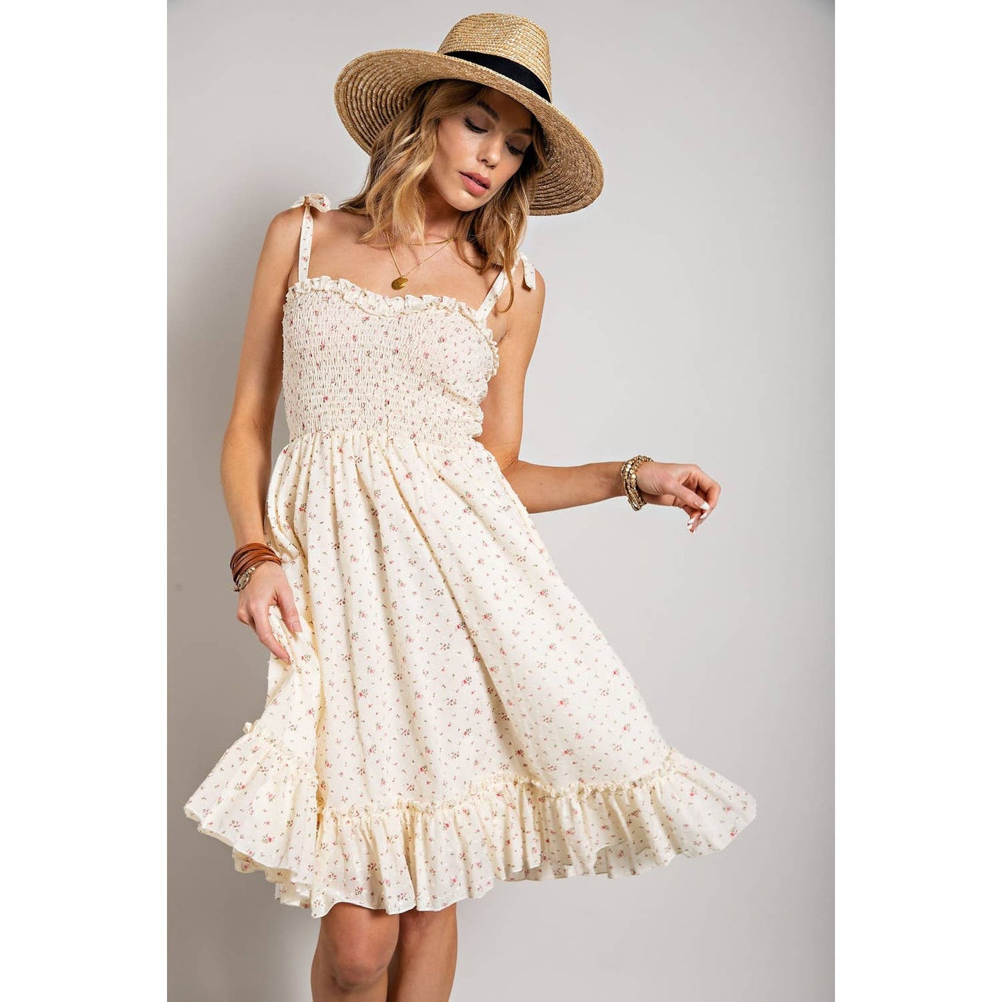 Floral Swiss Dot Smocked Dress