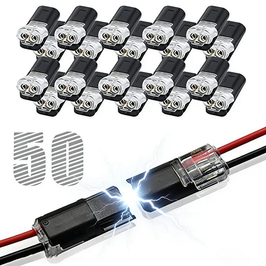50pcs Double Wire Plug in Connector with Locking Buckle, Quick-Clip Fasteners Multi-Purpose Snap-On Blocks for Strip Lights DIY Crafting, Low-Voltage Decor & Model Kits 2 Pin