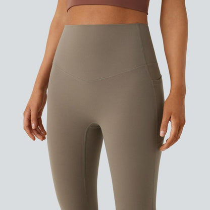 Cinched High Waisted Tummy Control Pocket Shaping Yoga Bootcut Leggings